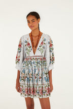 Farm Rio Stitched Garden Off White Mini Dress