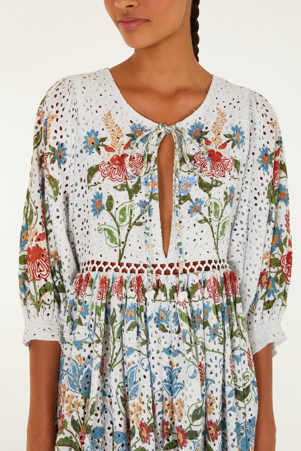 Farm Rio Stitched Garden Off White Mini Dress