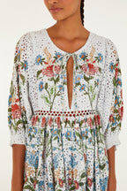 Farm Rio Stitched Garden Off White Mini Dress