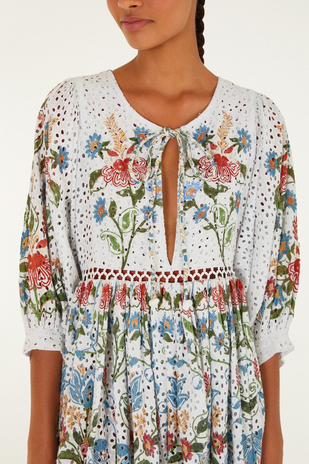 Farm Rio Stitched Garden Off White Mini Dress