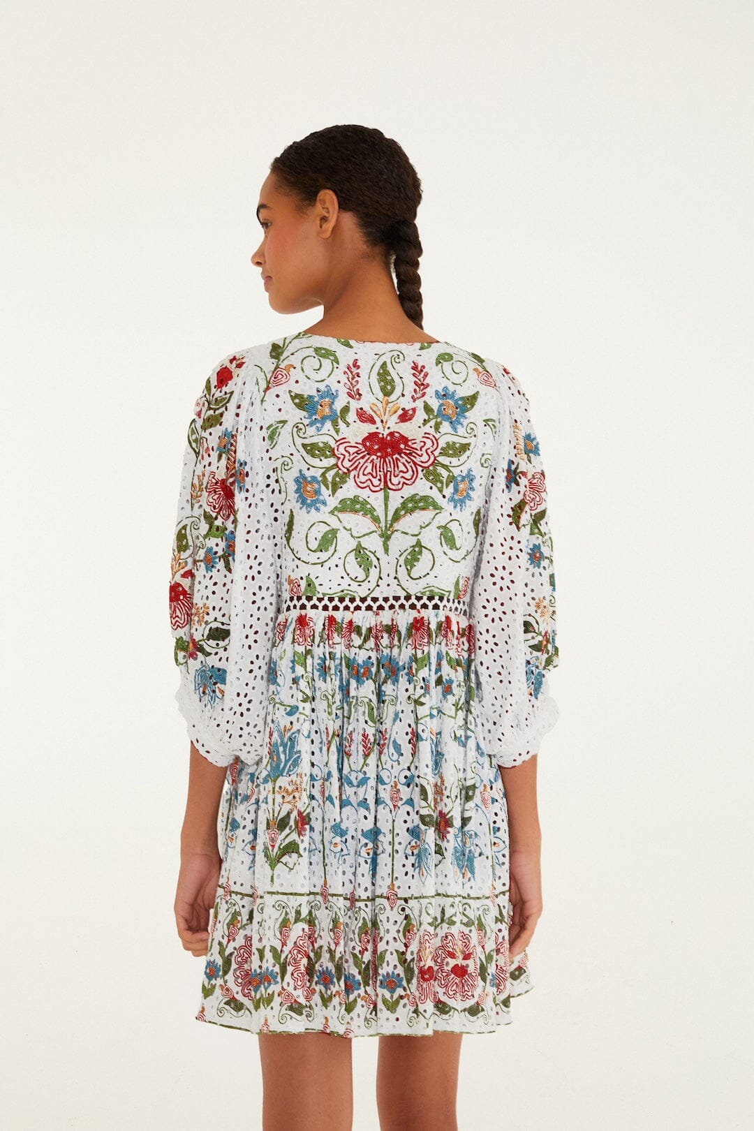 Farm Rio Stitched Garden Off White Mini Dress