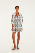Farm Rio Stitched Garden Off White Mini Dress