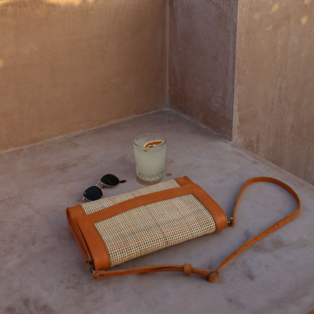 Bali leather and rattan clutch