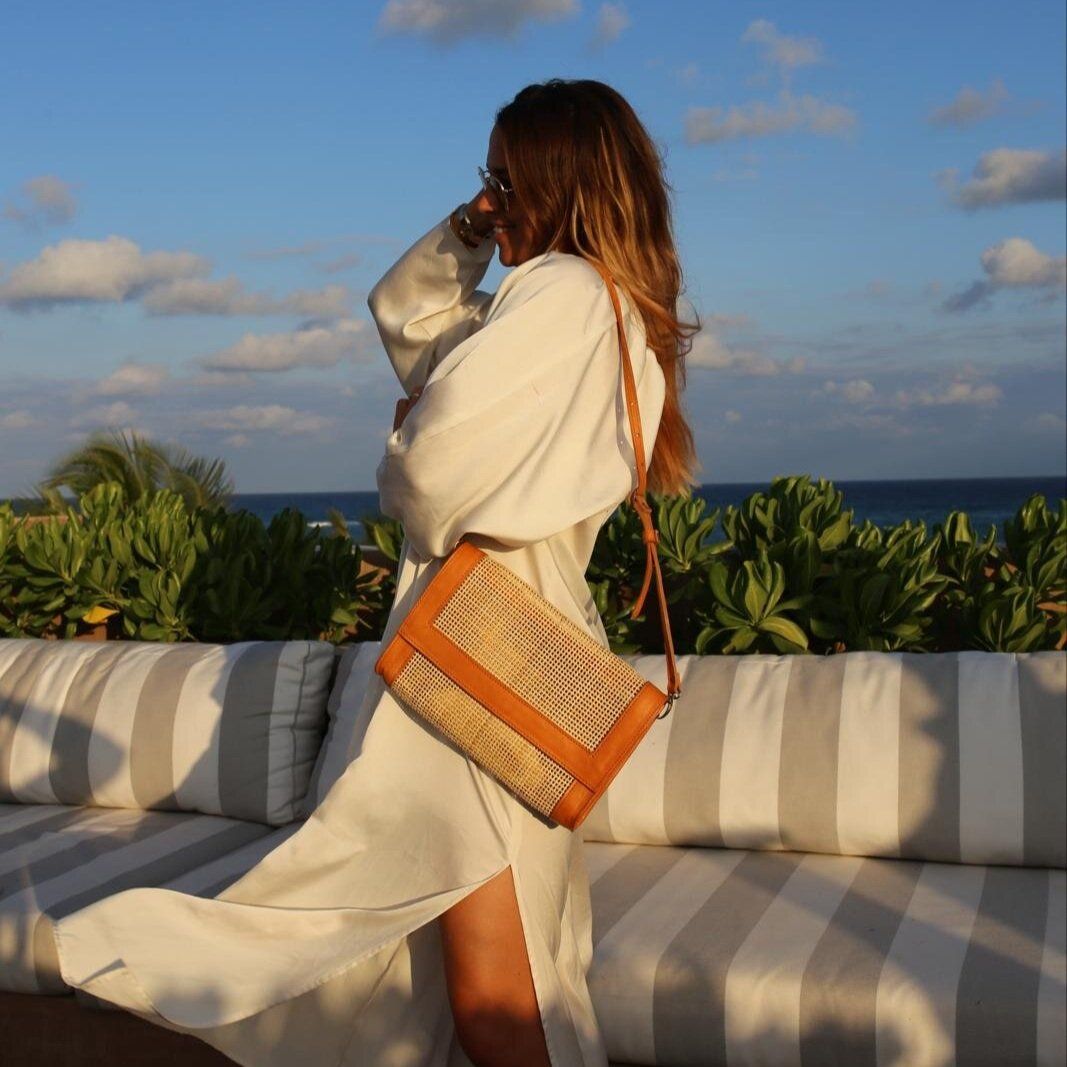 Bali leather and rattan clutch