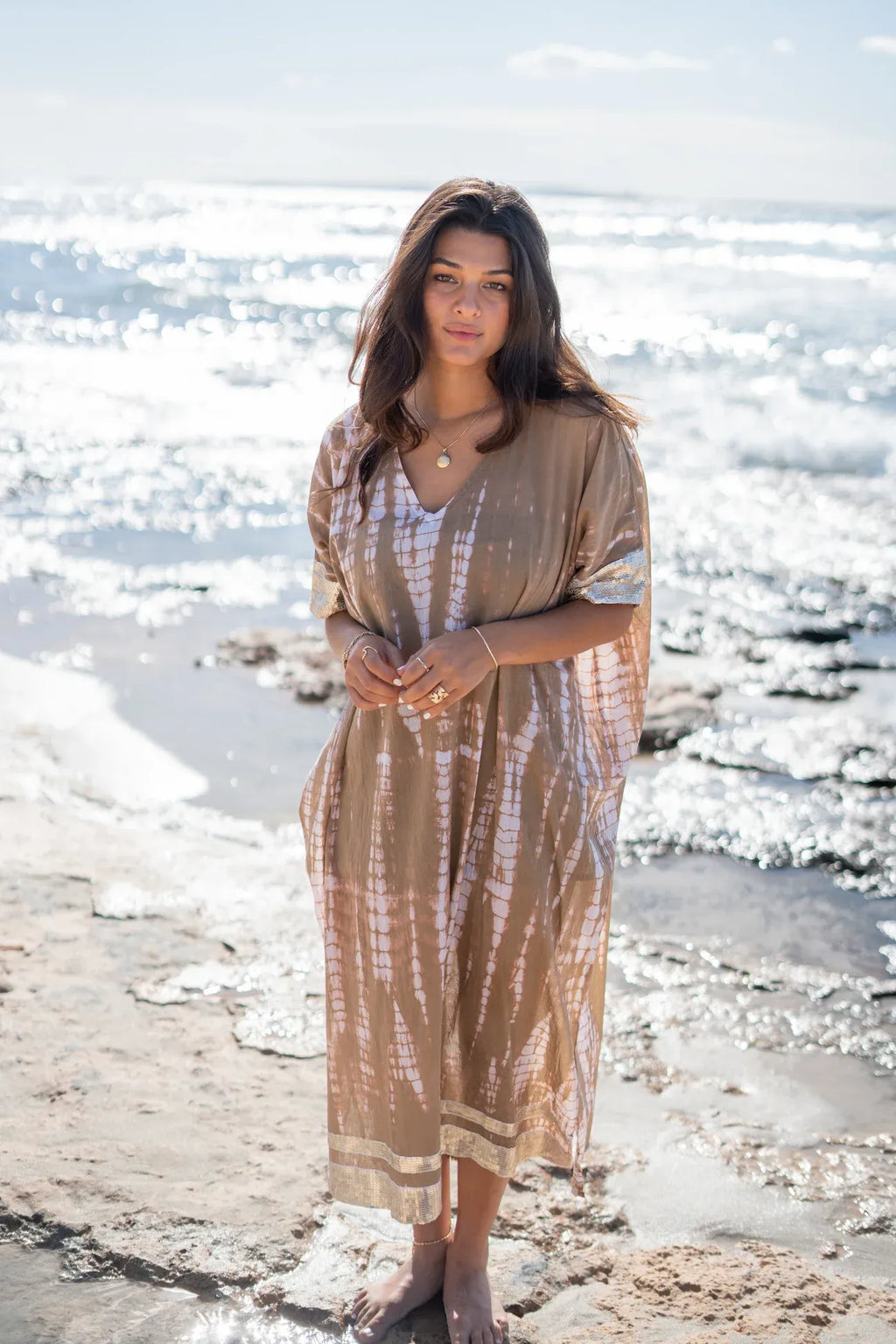 Kaftan Jada Flo long taupe Tye Dye