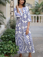 Ikos Blue and White Kaftan Dress
