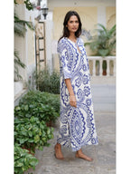 Ikos Blue and White Kaftan Dress