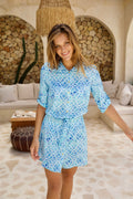 Zanzibar Shirt Dress Azure Mosaic