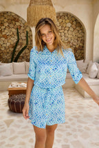 Zanzibar Shirt Dress Azure Mosaic