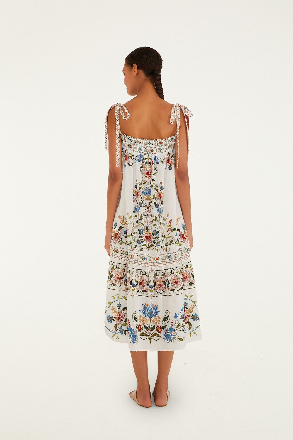 Farm Rio Stitched Garden Off White Maxi Dress
