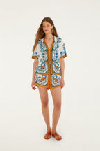 Farm Rio Light Off-white Flora Tile Blouse