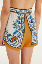 Farm Rio Light Off-white Flora Tile Shorts