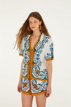 Farm Rio Light Off-white Flora Tile Blouse