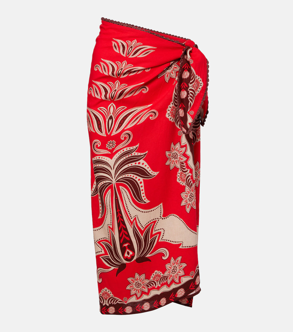 Farm Rio Red Ainika Garden Linen-blend Beach Cover-up Skirt
