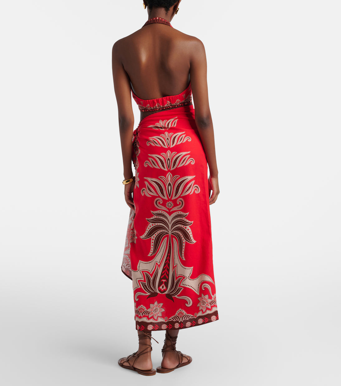 Farm Rio Red Ainika Garden Linen-blend Beach Cover-up Skirt