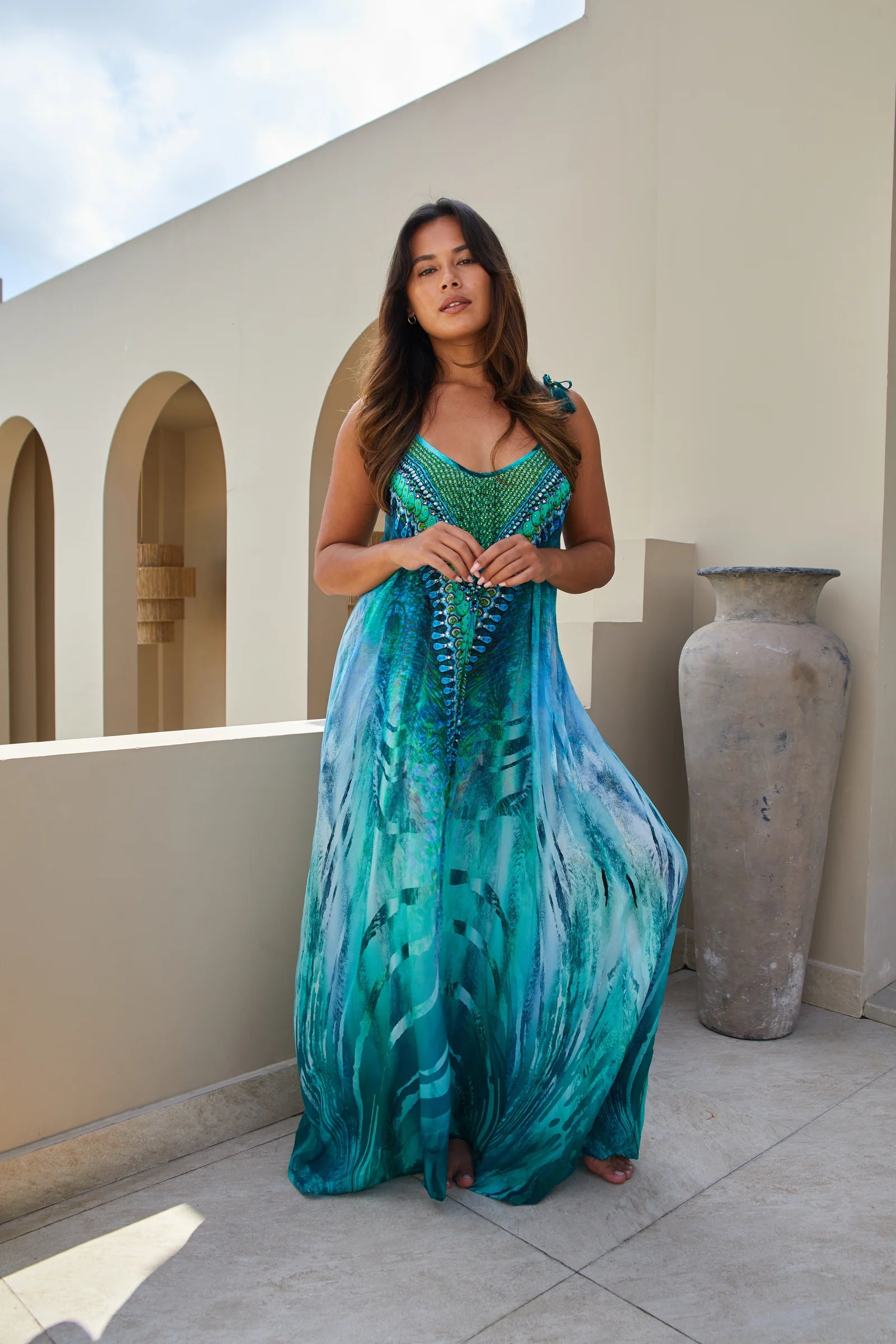 Guilty Beach Green Palm Maxi Dress
