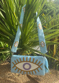 BLUE & WHITE EYE CLUTCH WITH MATCHING STRAP