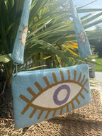 BLUE & WHITE EYE CLUTCH WITH MATCHING STRAP