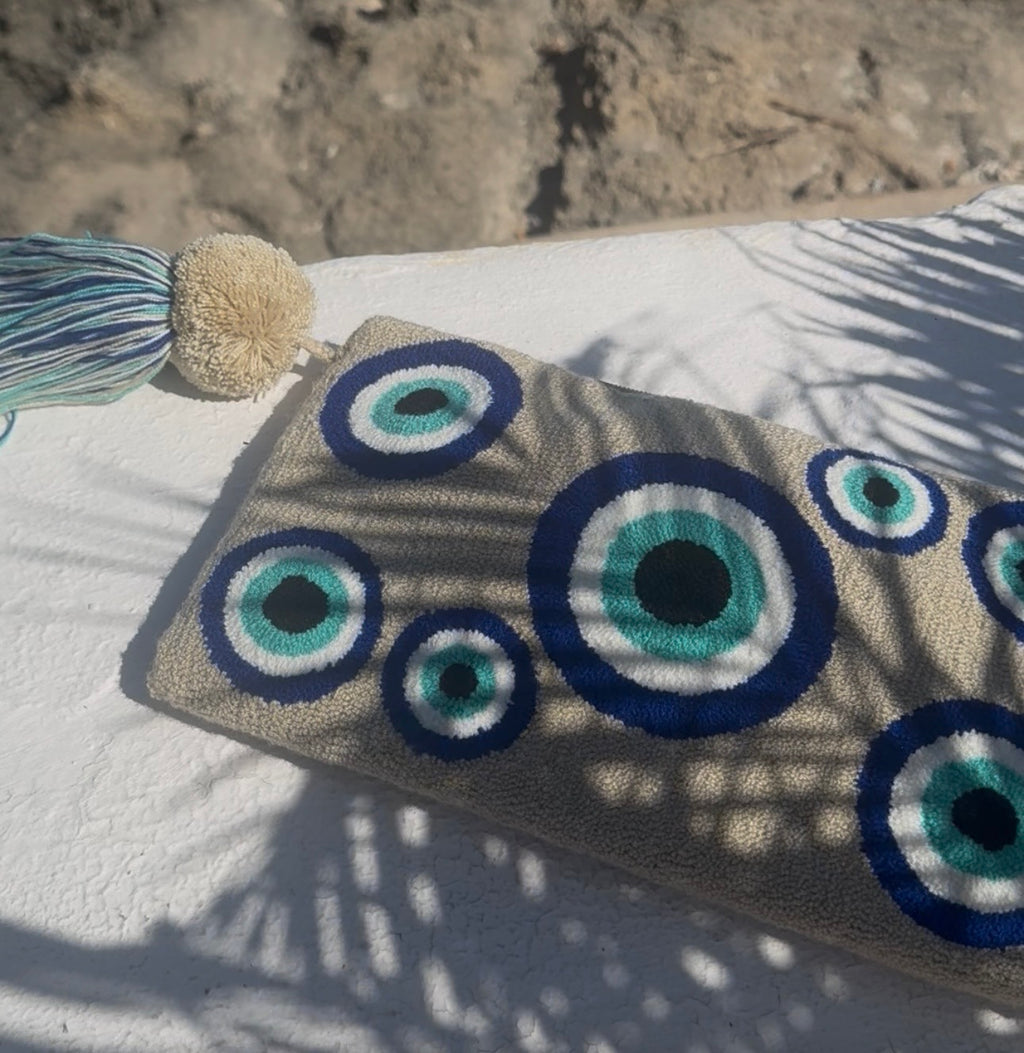 BEIGE GREEK EYE CLUTCH