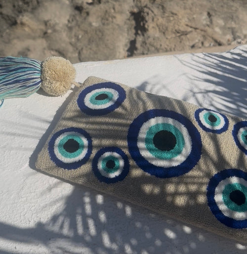 BEIGE GREEK EYE CLUTCH