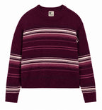 Women's burgundy and cream striped 100% wool crew neck jumper
