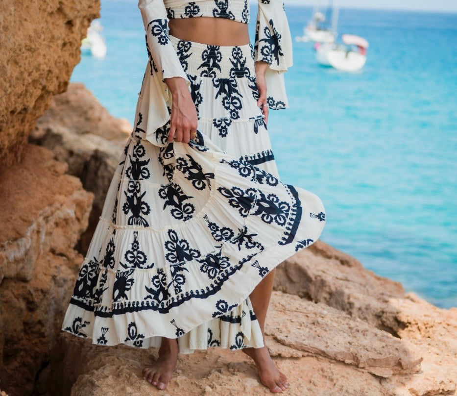 Pampita Island Lavanda Skirt Ethnic Print