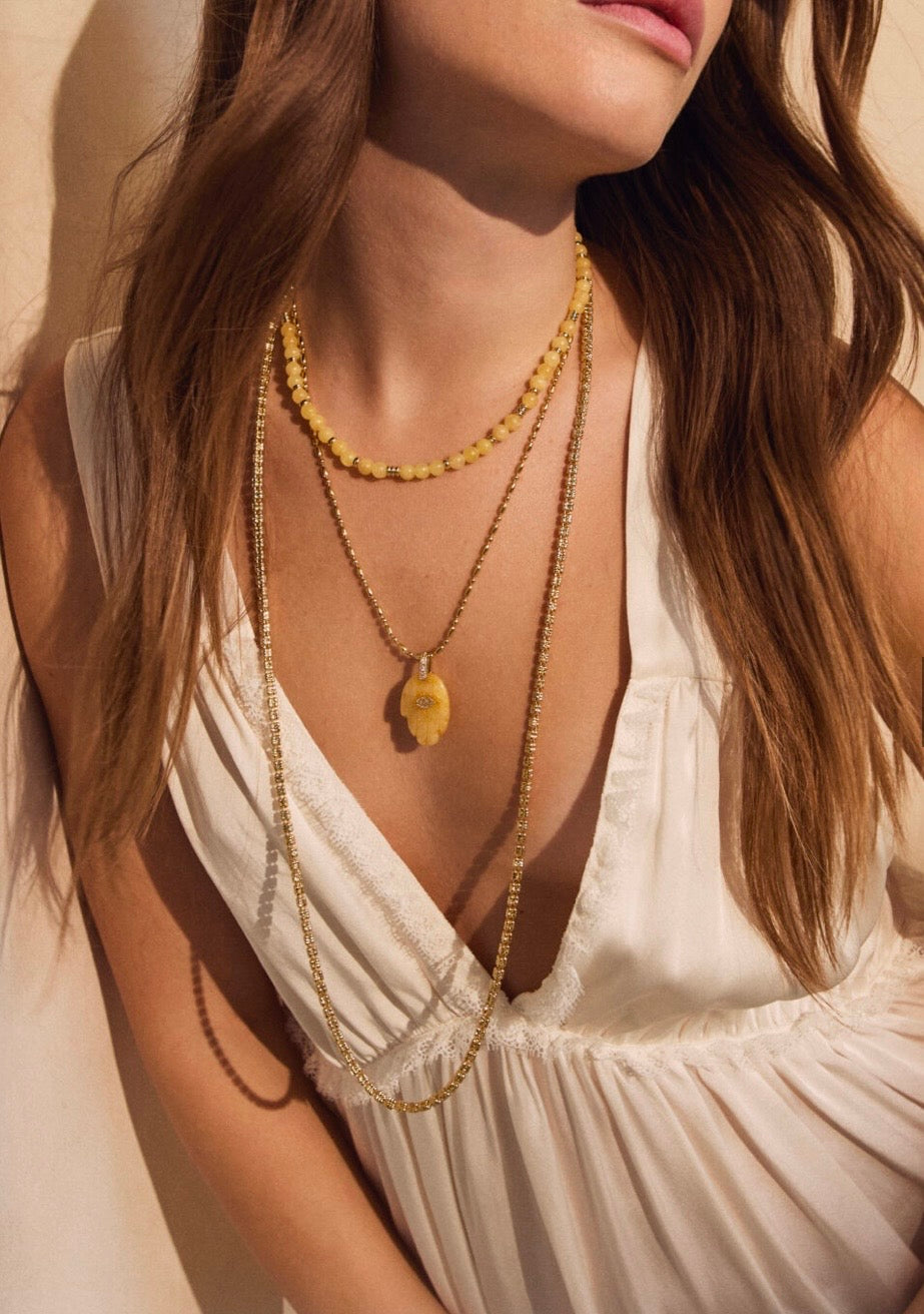 Talis Yellow Jade Protective Hand Pendant Necklace