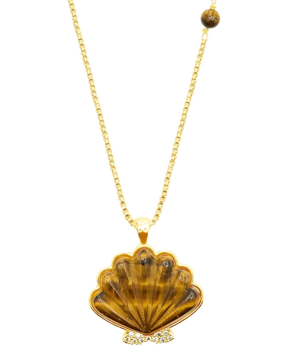 Talis Shell Pendant Necklace Tigers Eye