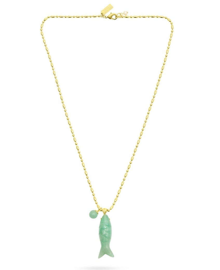 Talis Happy Fish Pendant Green Jade