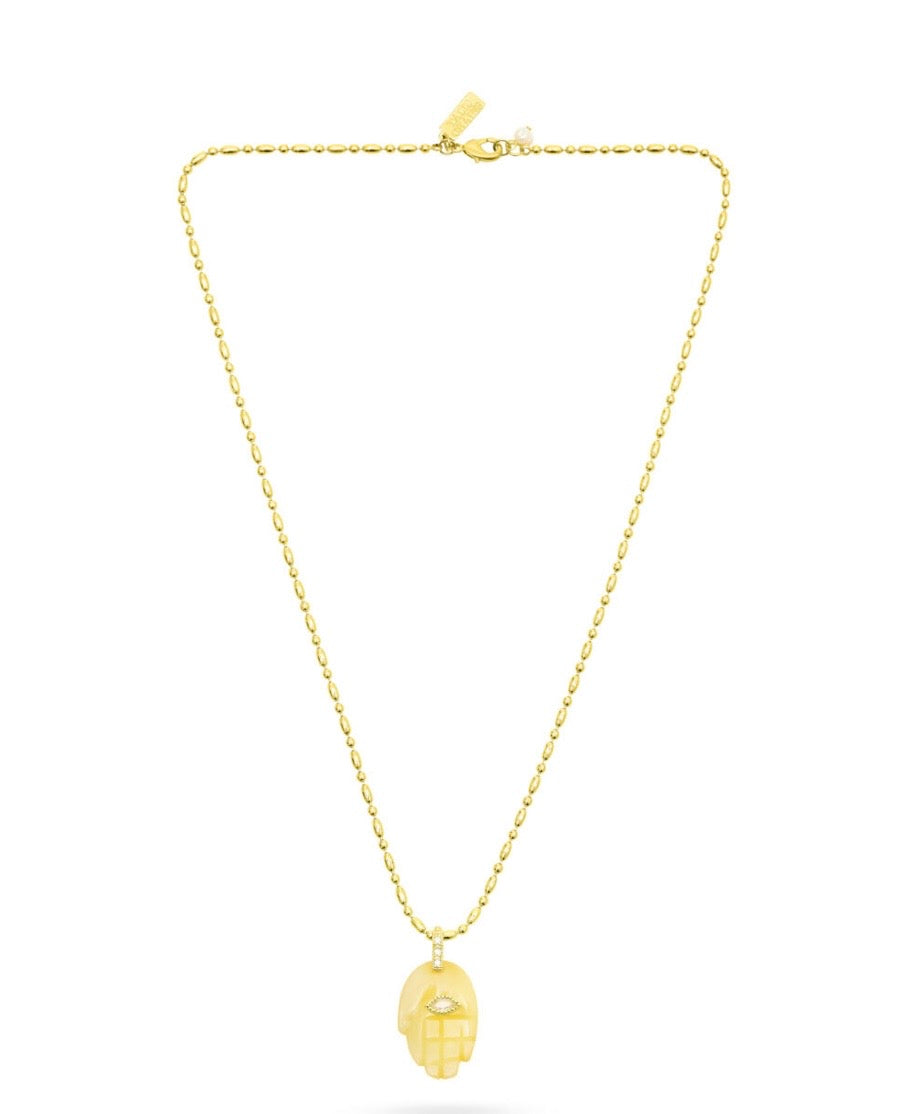 Talis Yellow Jade Protective Hand Pendant Necklace