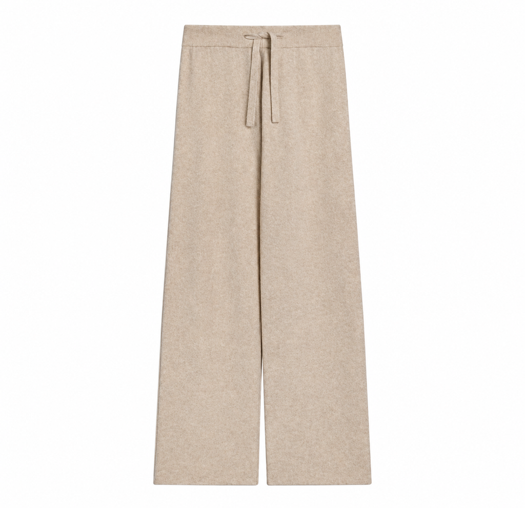 Women's beige wool knit trousers with relaxed fit