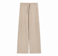 Women's beige wool knit trousers with relaxed fit