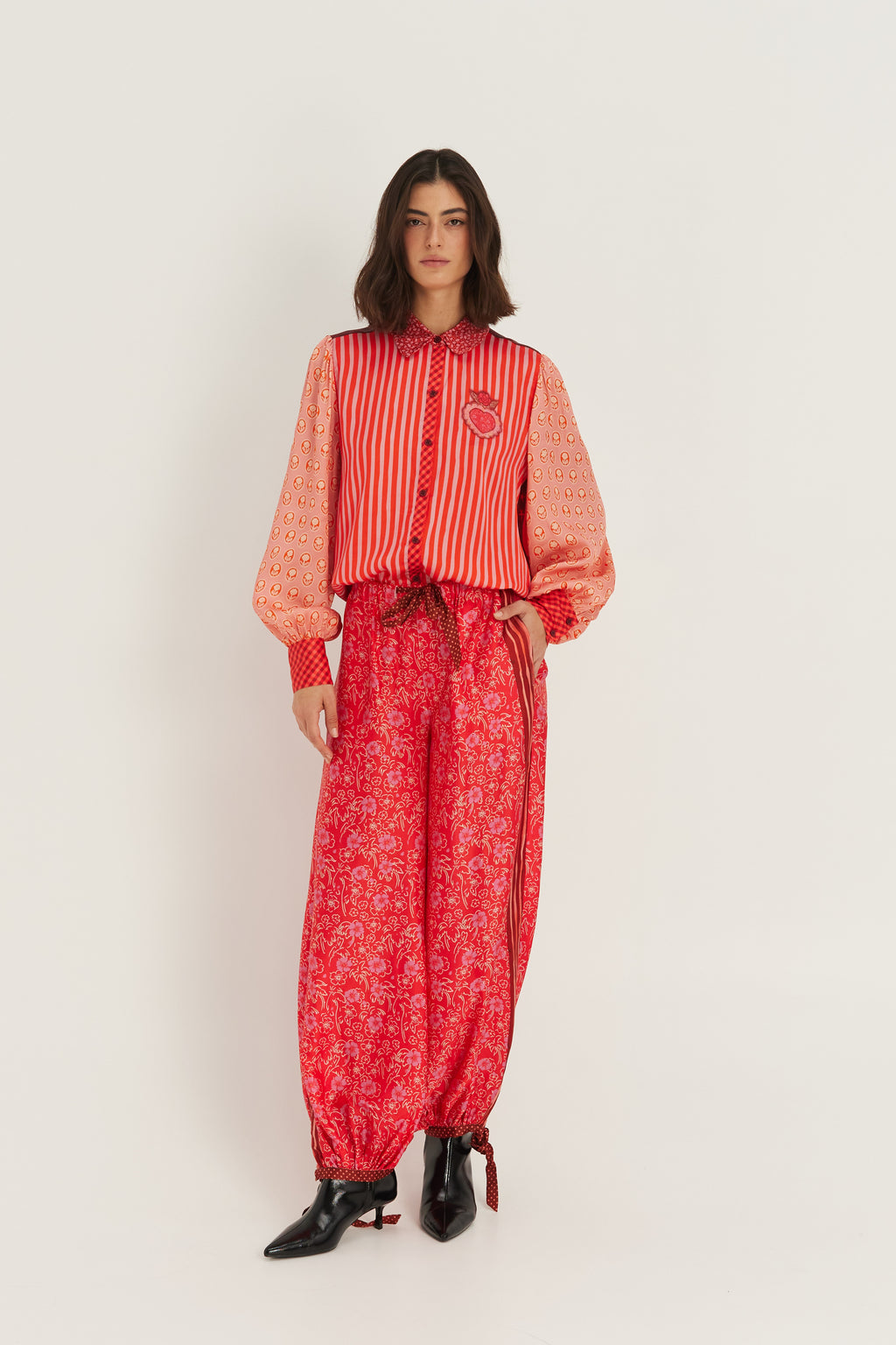 Me369 Sola Red Aura Puff Sleeve Blouse
