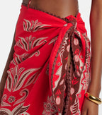 Farm Rio Red Ainika Garden Linen-blend Beach Cover-up Skirt