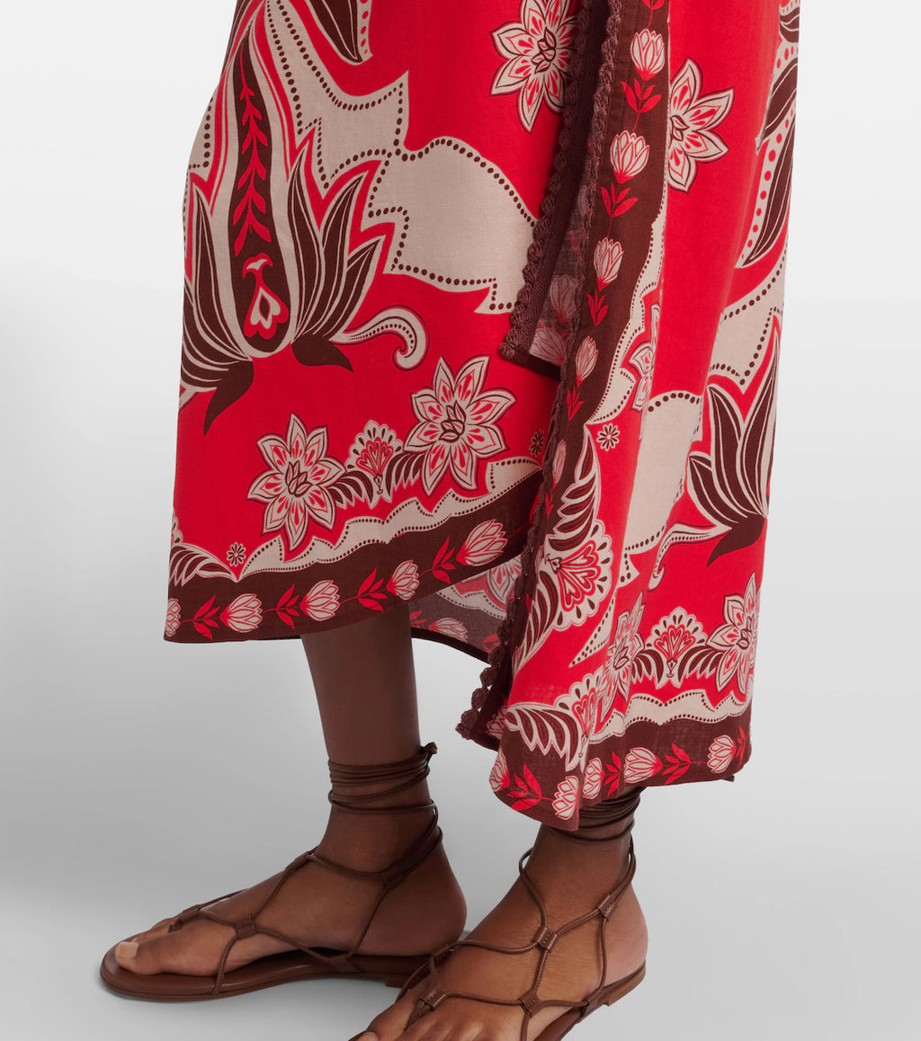 Farm Rio Red Ainika Garden Linen-blend Beach Cover-up Skirt