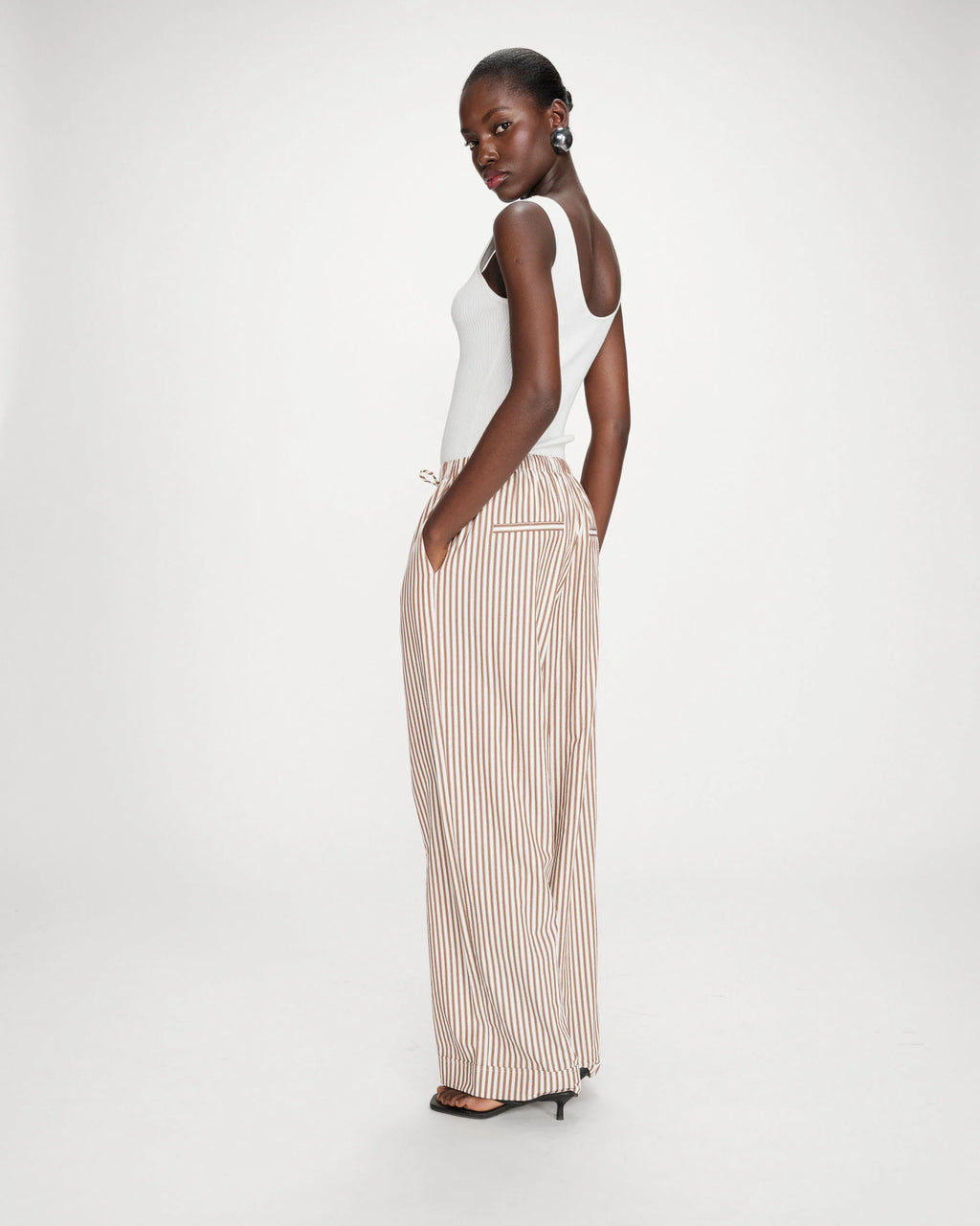 Grace & Mila Volute Seersucker Trouser Mocha Stripe