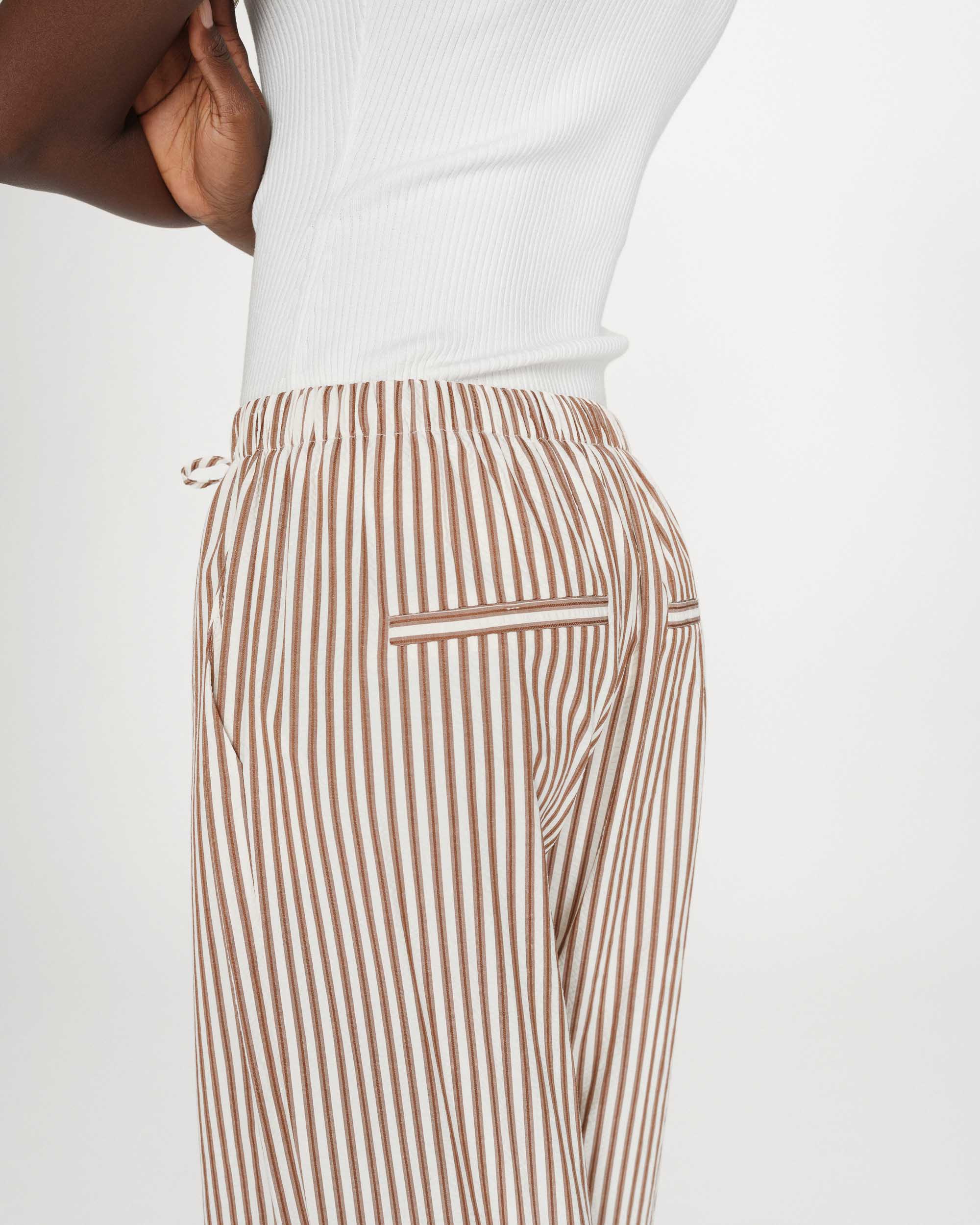 Grace & Mila Volute Seersucker Trouser Mocha Stripe