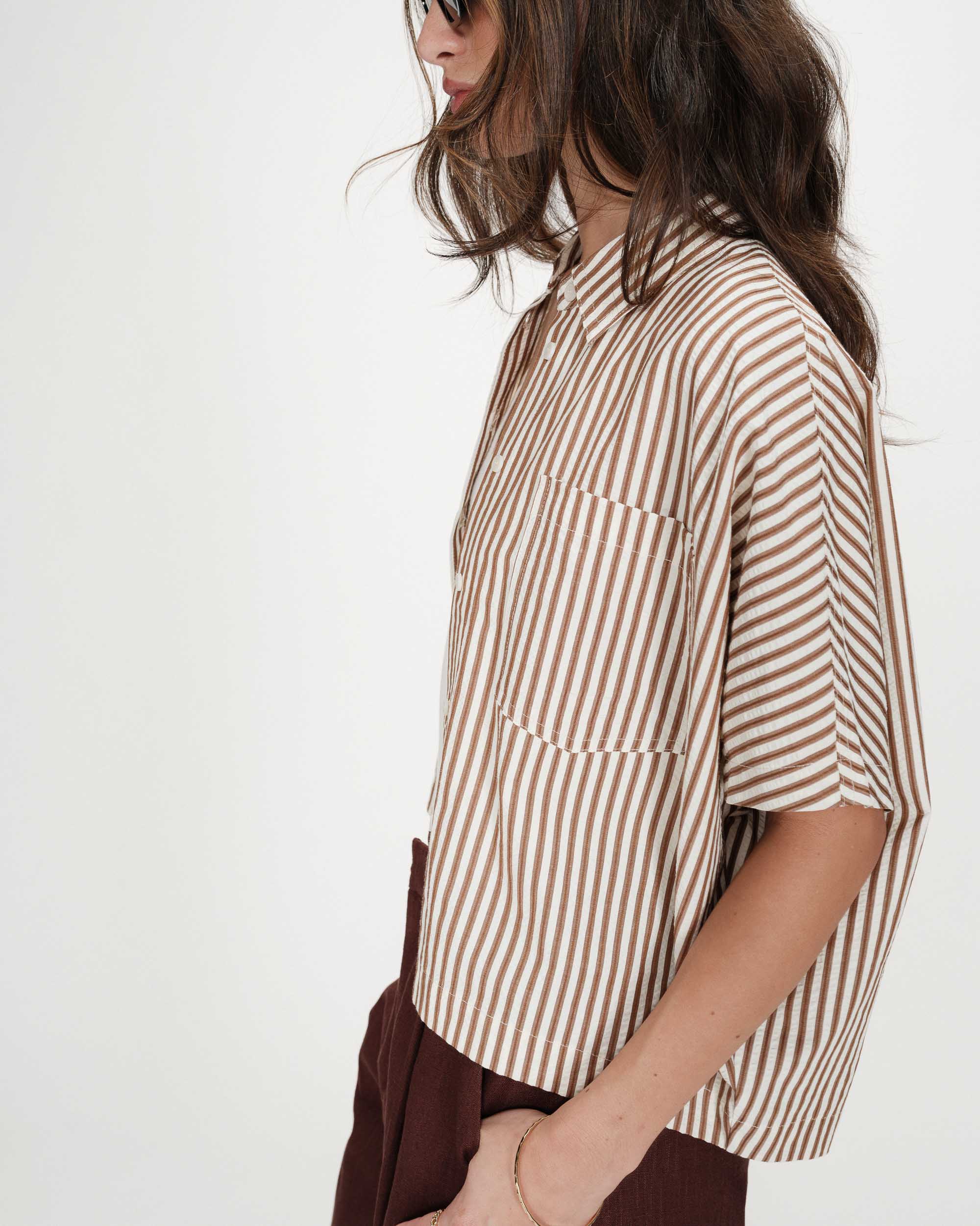 Grace and Mila Mocha Stripe Vercia Shirt