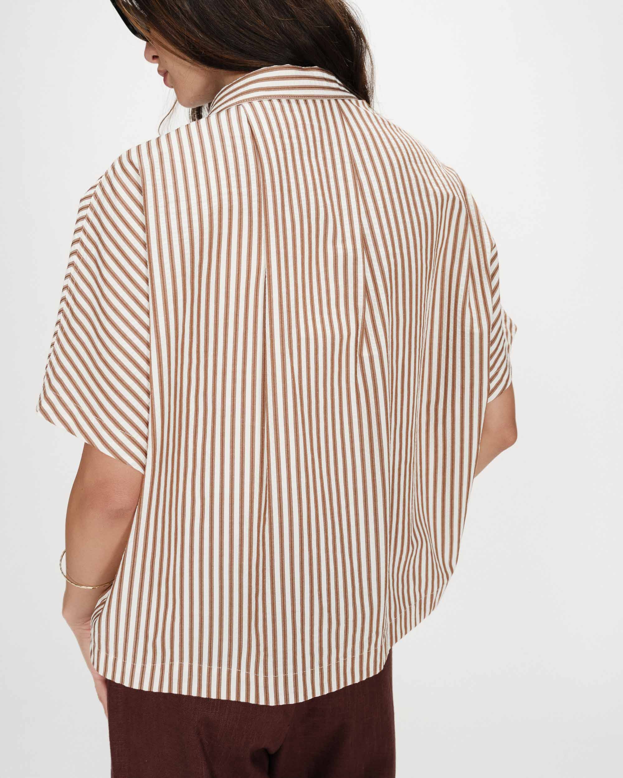 Grace and Mila Mocha Stripe Vercia Shirt