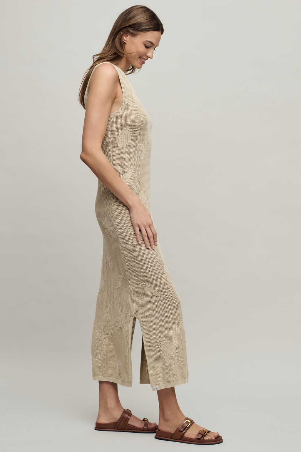 Barefoot Dreams Sunbleached Shell Motif Crew Midi Dress