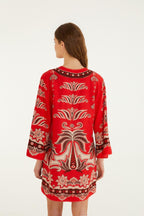 Farm Rio Red Ainika Garden Front Ties Mini Dress