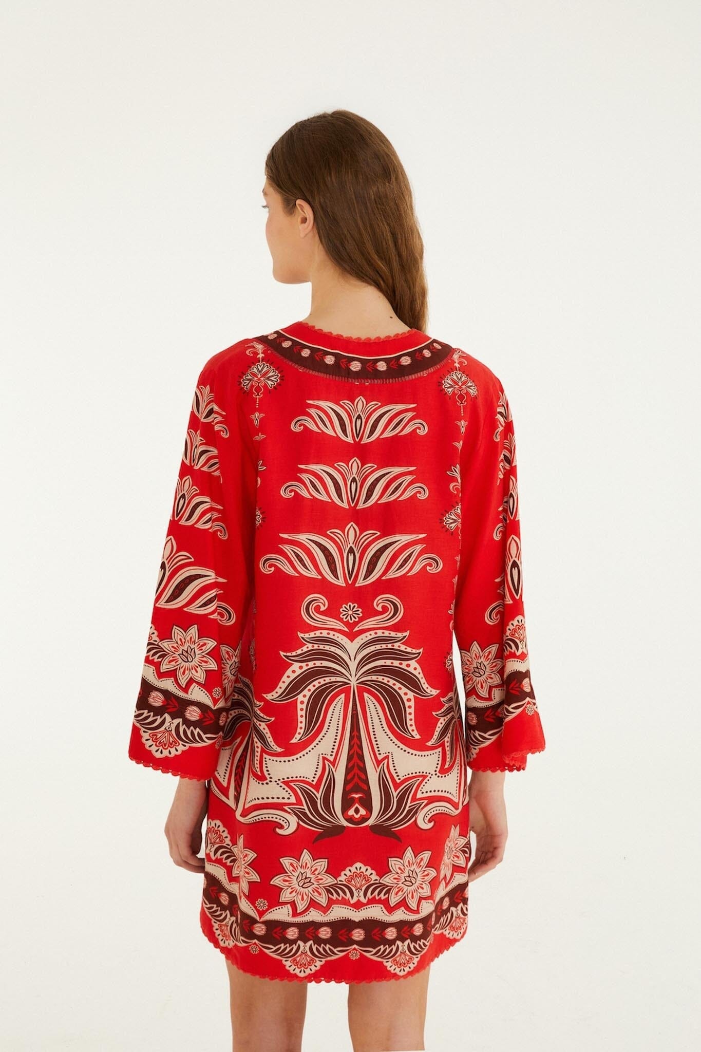 Farm Rio Red Ainika Garden Front Ties Mini Dress