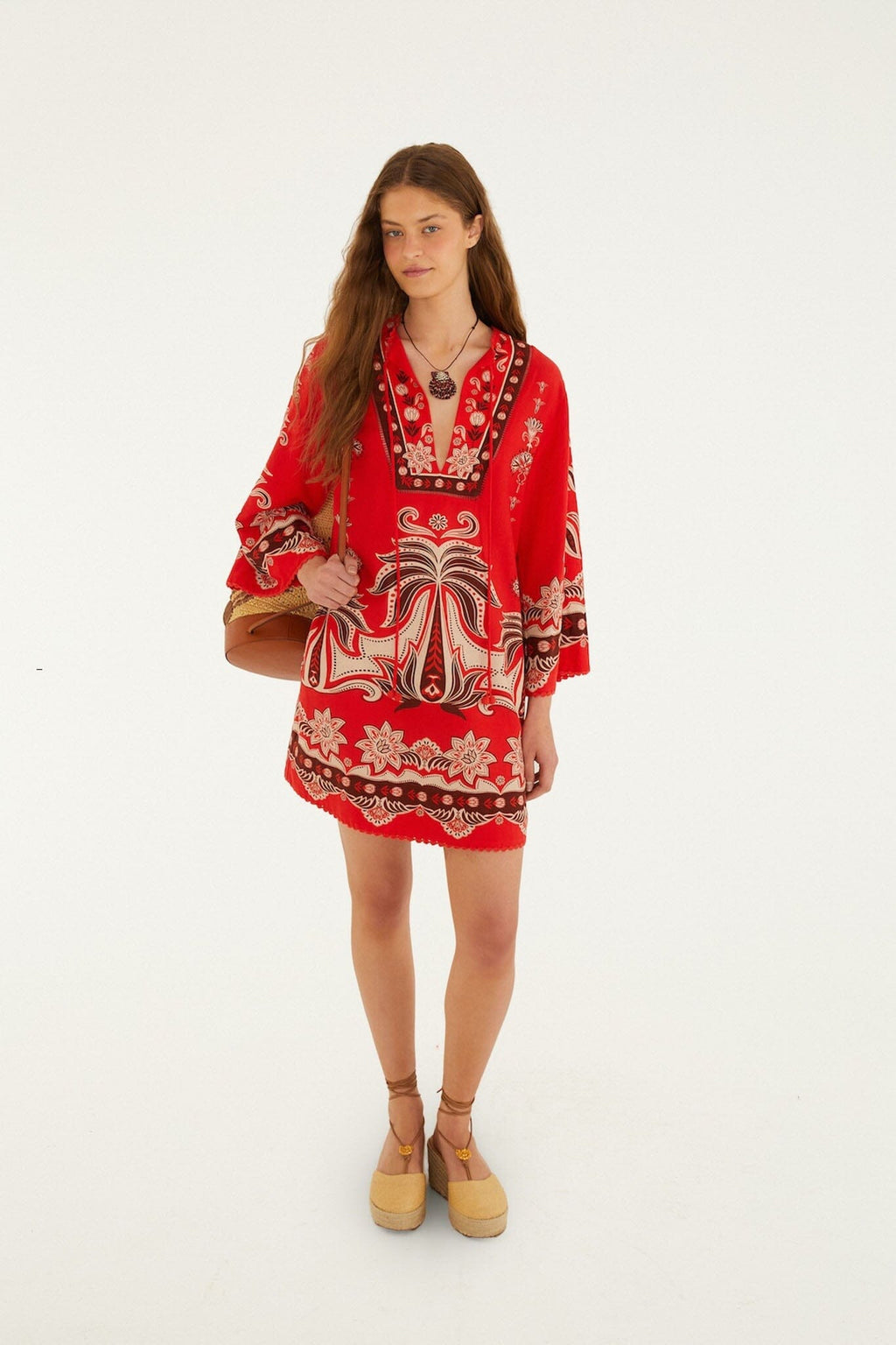 Farm Rio Red Ainika Garden Front Ties Mini Dress