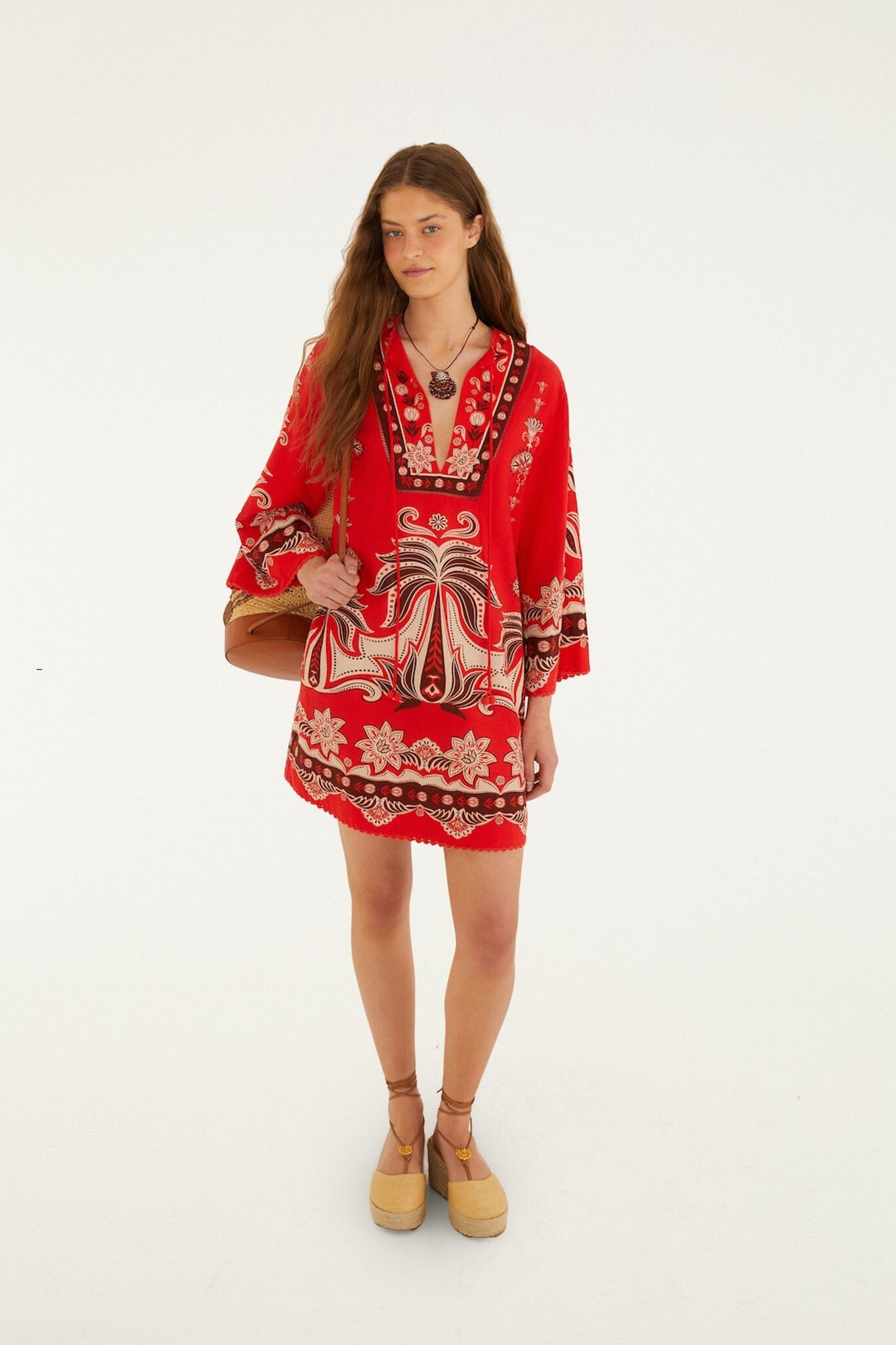Farm Rio Red Ainika Garden Front Ties Mini Dress