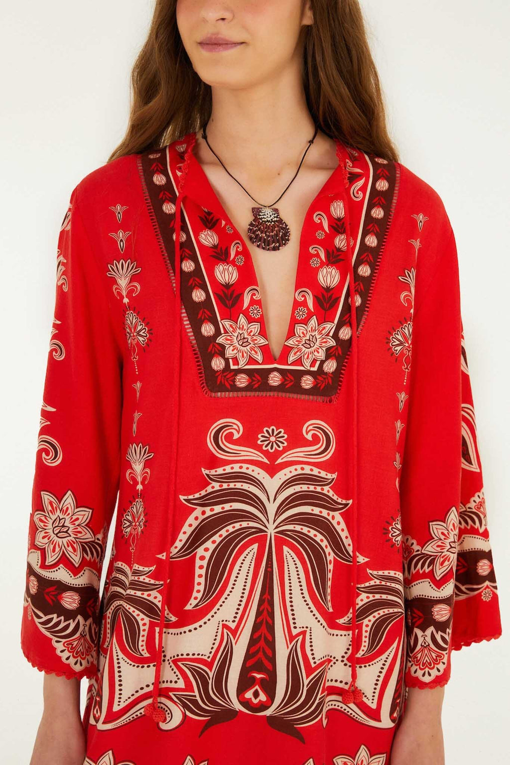 Farm Rio Red Ainika Garden Front Ties Mini Dress