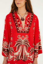 Farm Rio Red Ainika Garden Front Ties Mini Dress