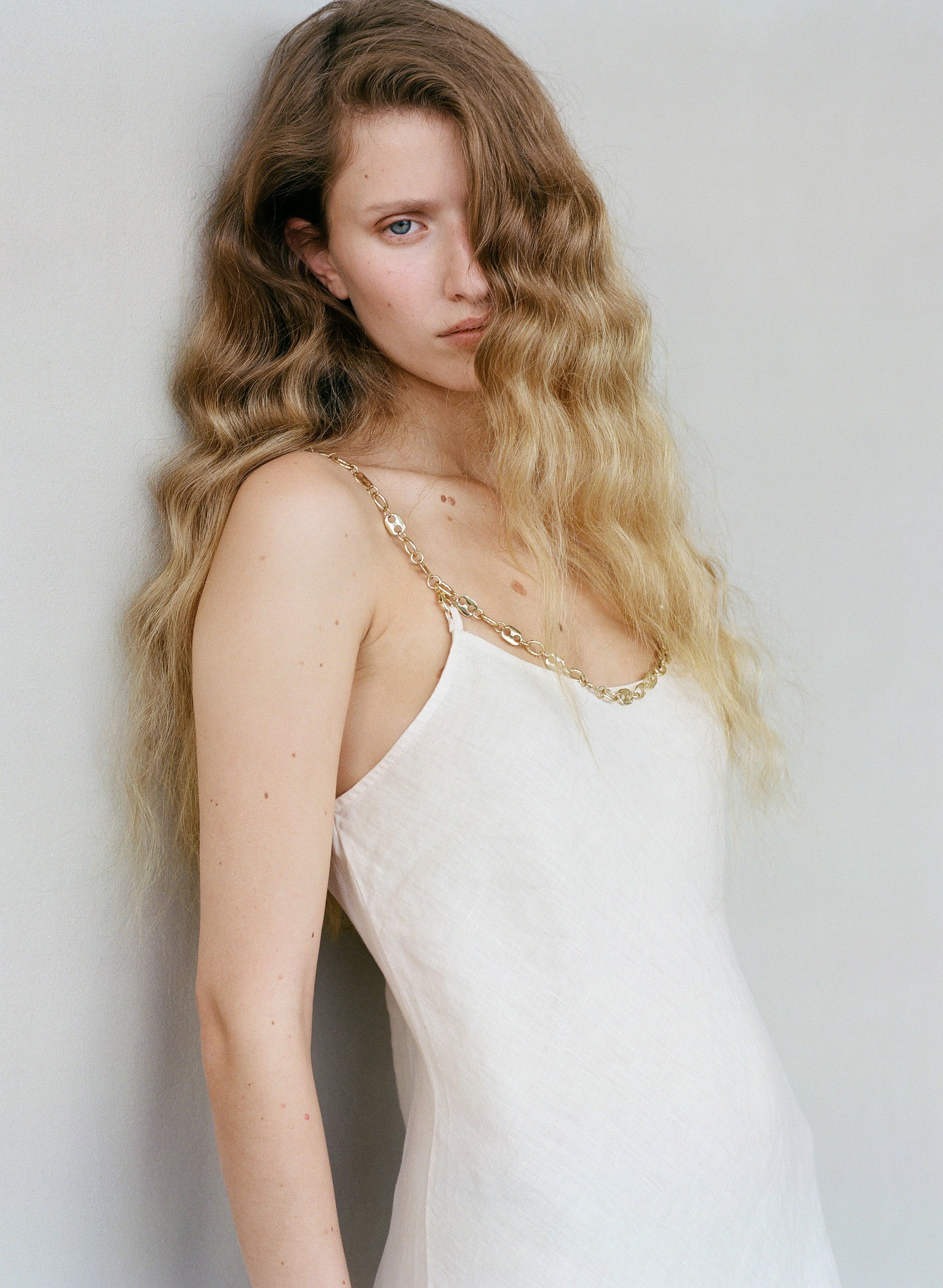 Marule & Love Linen Lola Gold Chain Dress Warm Sand