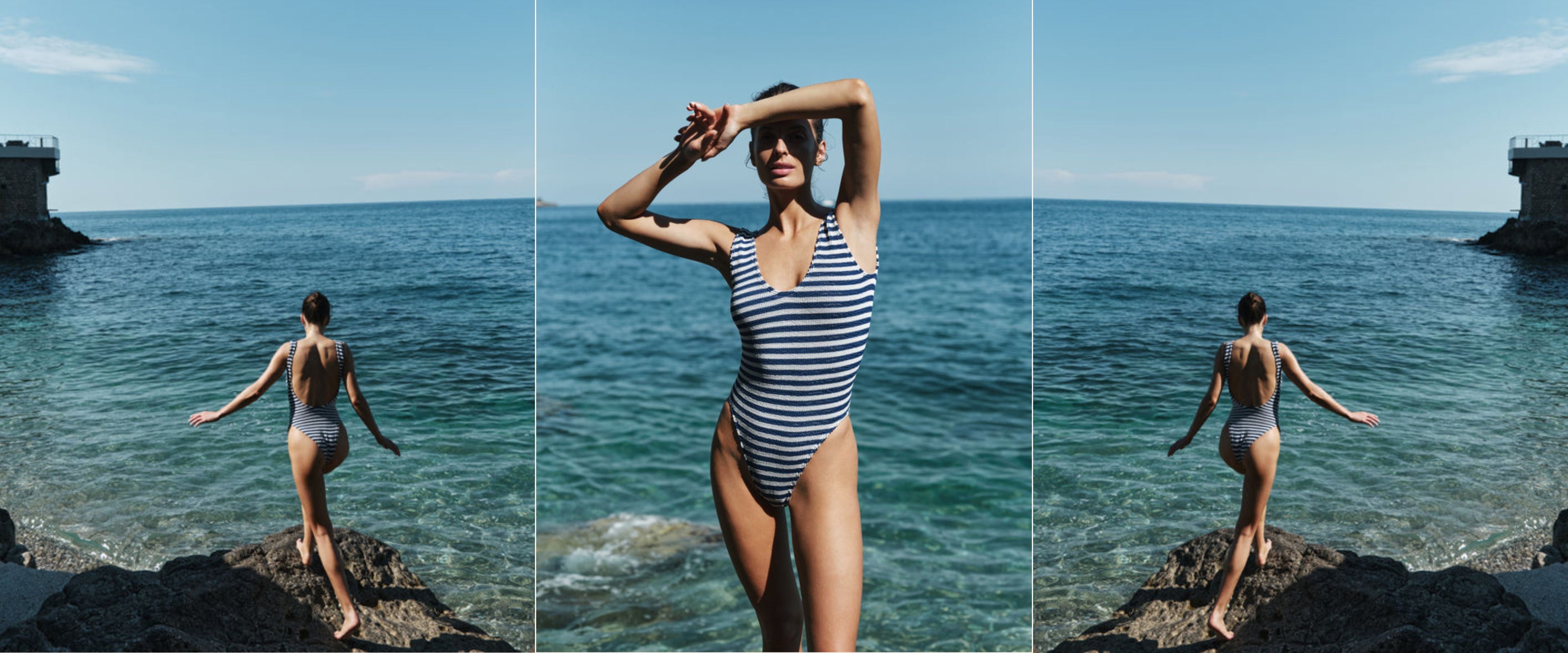 2026 Resort Beach Wear - Striped High Cut flattering Swim Suit - Wanderlust Stories