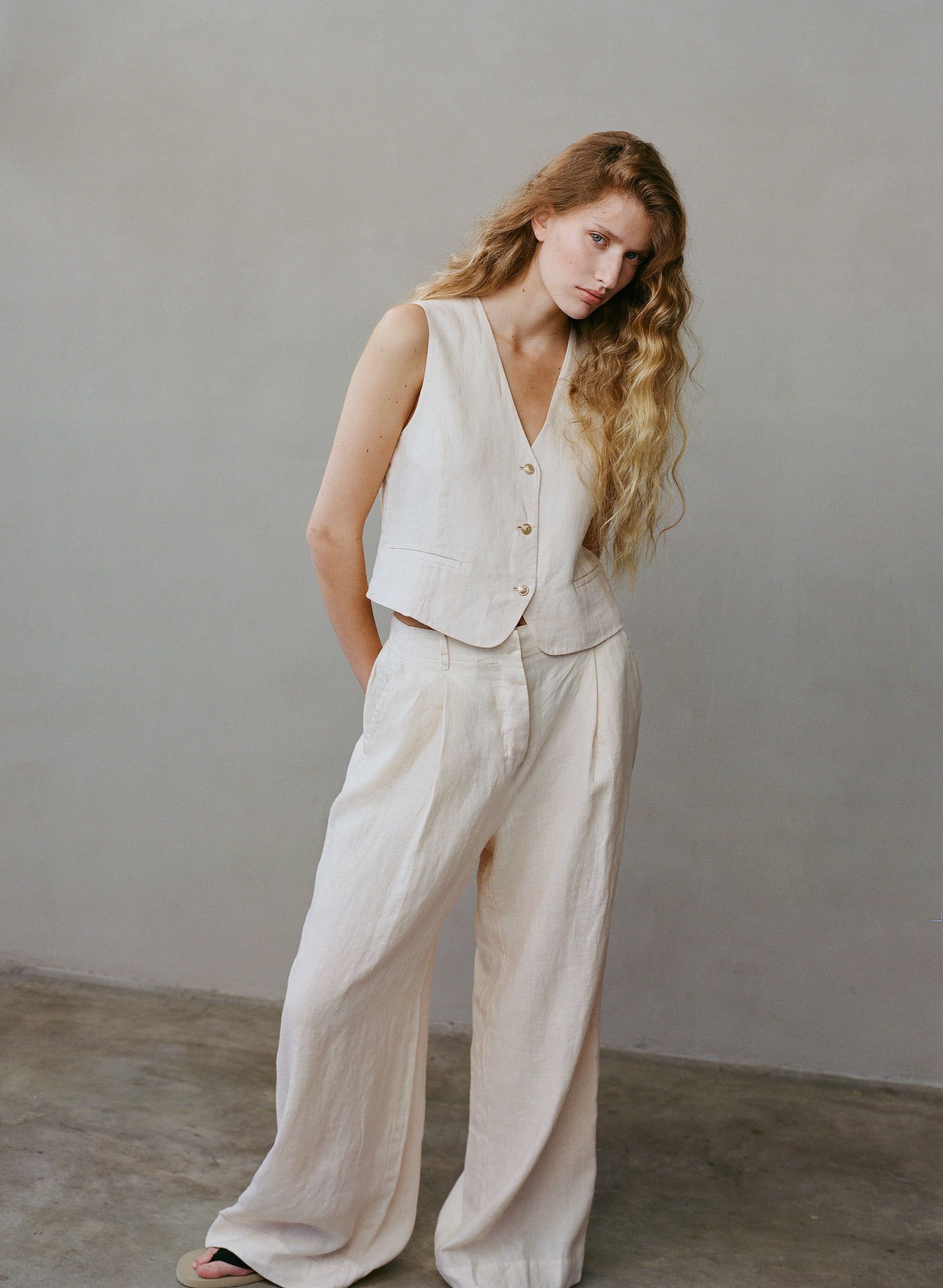 Marule & Love Linen Margot Pleated Trousers Warm Sand