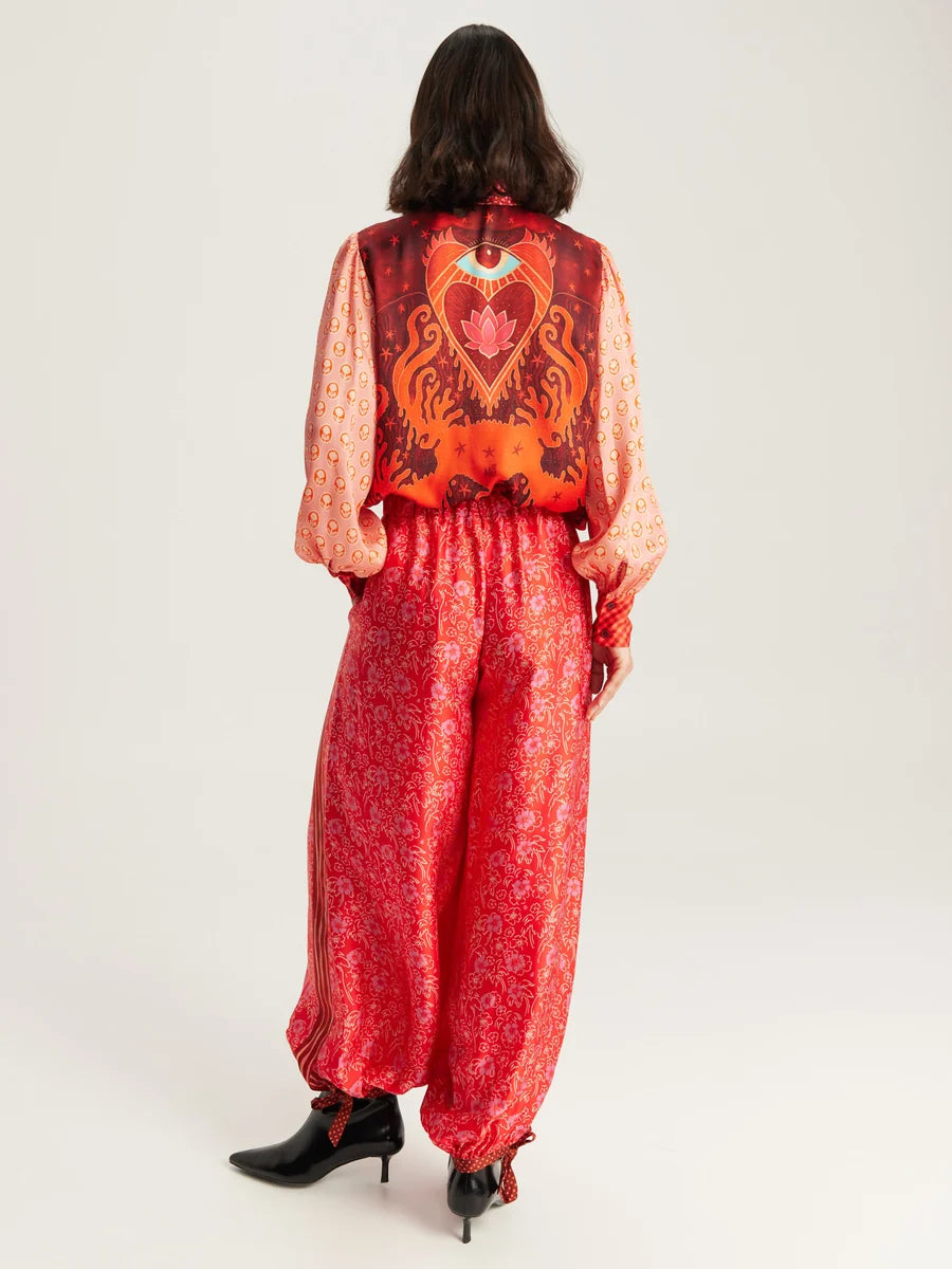 Me369 Sola Red Aura Puff Sleeve Blouse